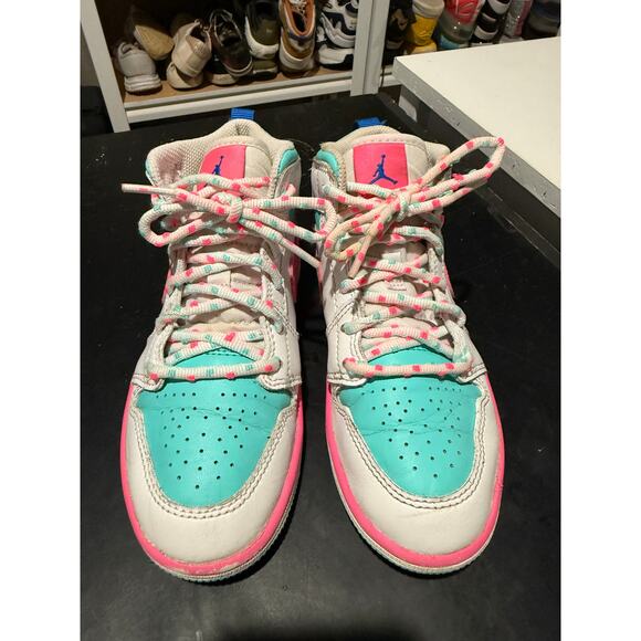 Nike Air Jordan 1 High Digital Pink Green Soar Kids size 13c - 640737-102 - Picture 3 of 8
